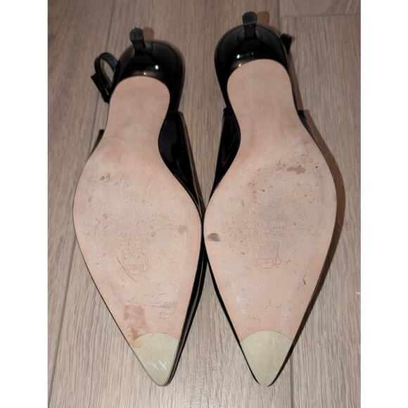 Stuart Weitzman Slingback Kitten Heels Sz 12 Black Patent Leather Pumps Sandals - Picture 6 of 7
